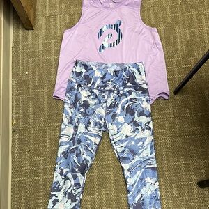 Peloton Lavender Tank and Blue Marble Leggings